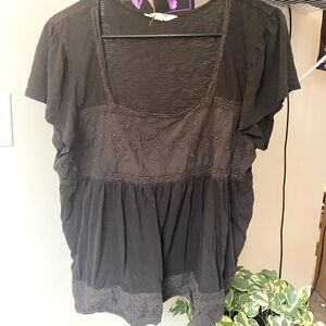 Lucky Brand Black Embroidered Blouse
